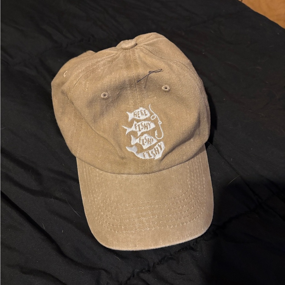 Tan Baseball Cap with Fish Embroidery